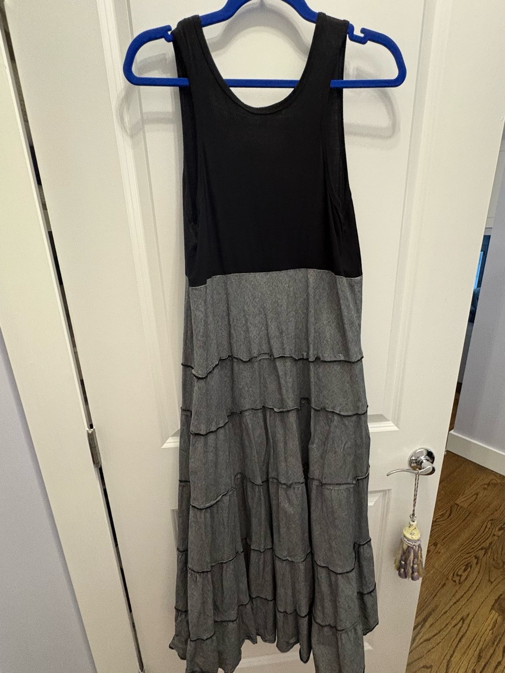 Robert Michael Black and Gray Tiered Maxi Dress